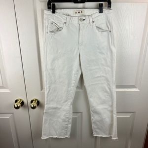 AMO Kick Crop Distressed Raw Hem Jeans White Size 30